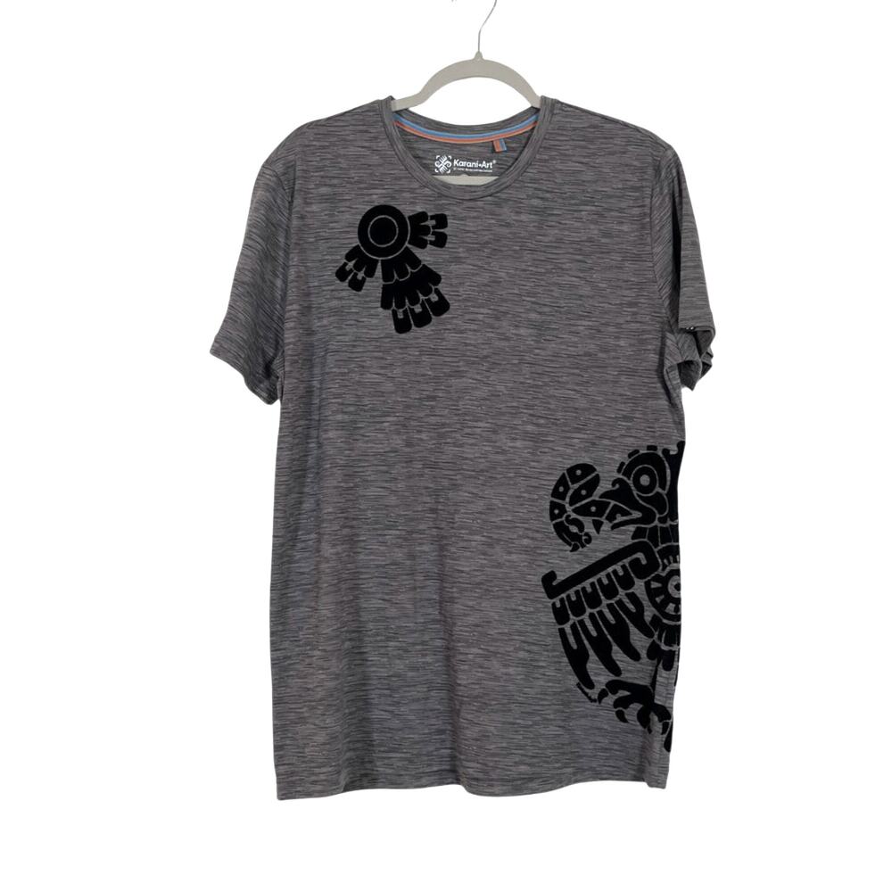 Karani Art Velvet Applique Aztec Short Sleeve Tee Gray Size Large Southwestern